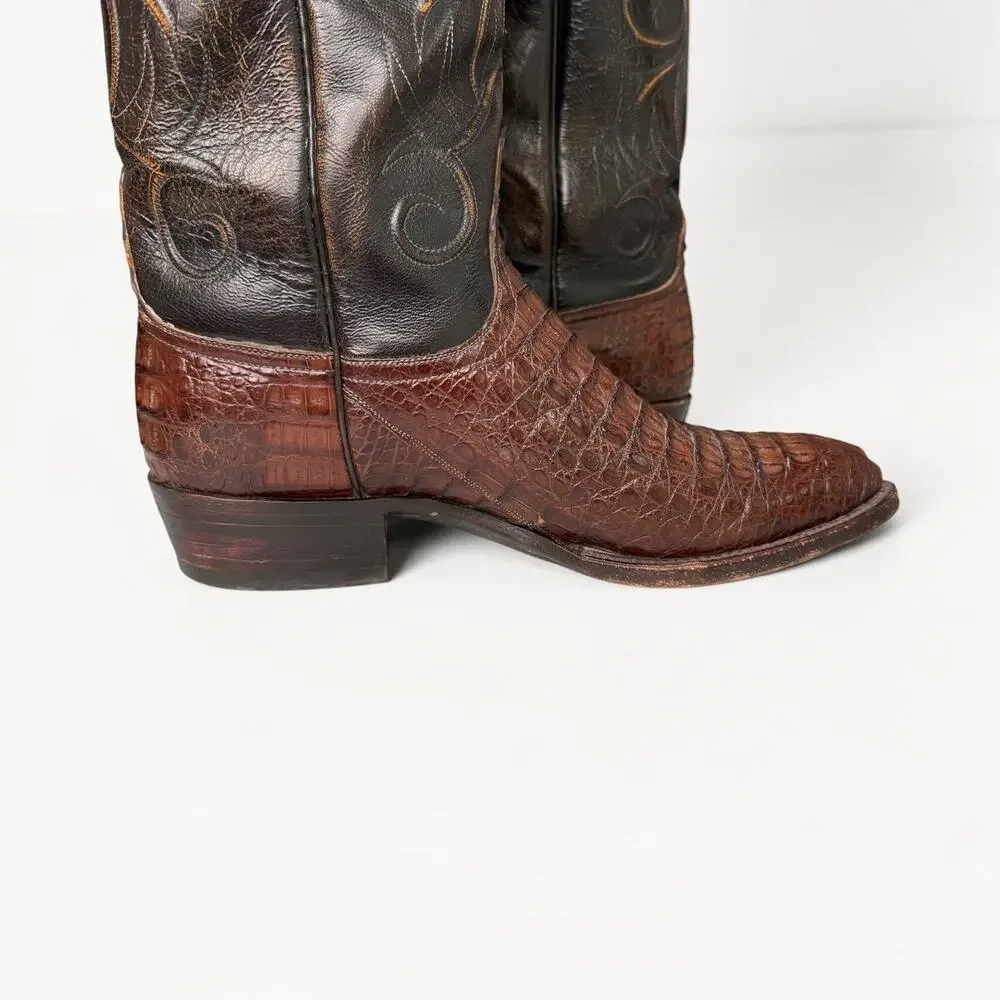 Lucchese Caiman Classics Hand Made Cowboy Boots Western Brown Label Mens Sz 9 2E
